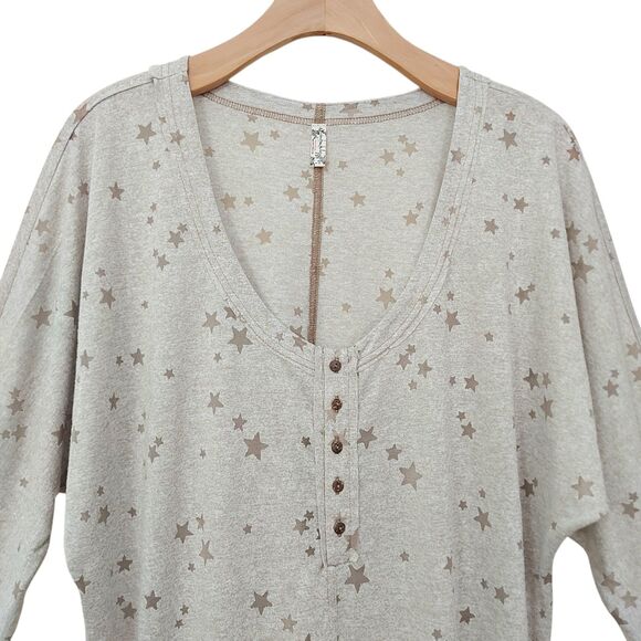 Free People Sleep Shirt Womens Medium Oatmeal Knit Dream Star Soft Nightgown - Picture 3 of 11